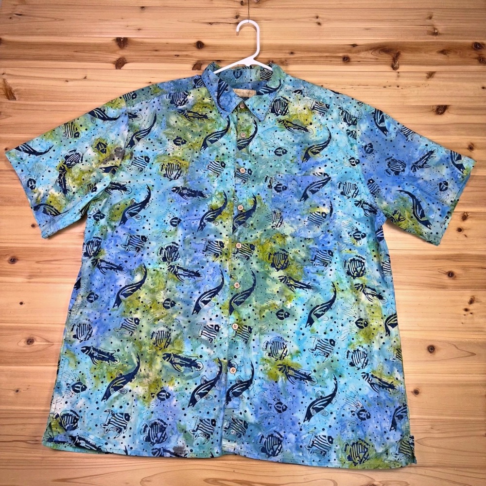 Territory Ahead Shirt Mens XXLT Colorful Hawaiian Fish Button Up Short Sleeve